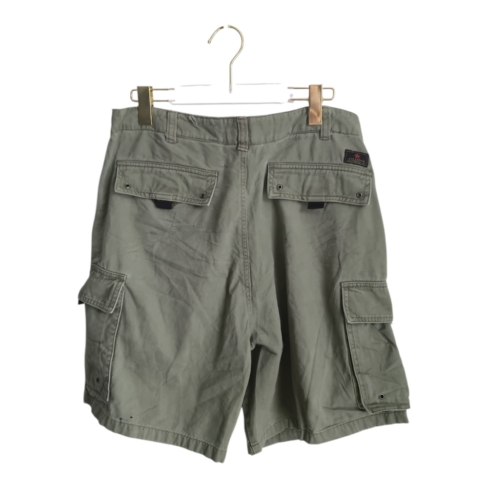 Y2K Men's Olive Cargo Shorts Coliseum Size 36 Skater Punk Grunge Zipper Pocket